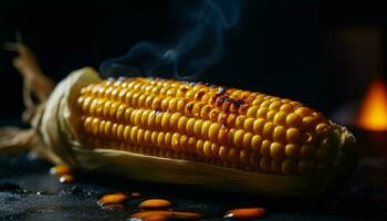 Grilled corn on the cob, a healthy vegetarian summer snack generated by AI photo