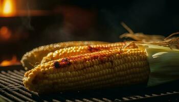 Grilled corn on the cob, a delicious summer vegetarian barbecue generated by AI photo