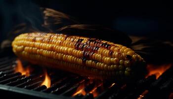 Grilled corn on the cob, a delicious vegetarian summer barbecue meal generated by AI photo