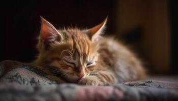 linda gatito descansando, curioso con amarillo ojos, mullido y juguetón generado por ai foto