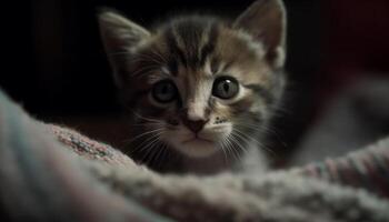 Cute kitten with soft fur, staring with playful curiosity generated by AI photo