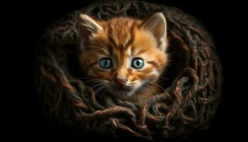 Cute kitten, playful and fluffy, staring with yellow eyes generated by AI photo