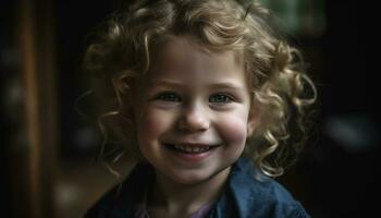 Smiling child, portrait of cheerful cute happiness in childhood generated by AI photo