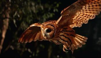 Bird of prey flying in the wild, close up of its feather generated by AI photo