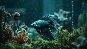 Underwater motion reveals the beauty of aquatic nature and fish generated by AI photo