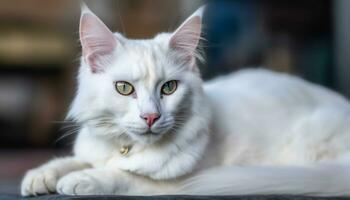 linda gatito con mullido pelo, curioso con encantador azul ojos generado por ai foto