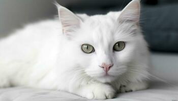 Cute fluffy kitten with blue eyes, staring at camera playfully generated by AI photo