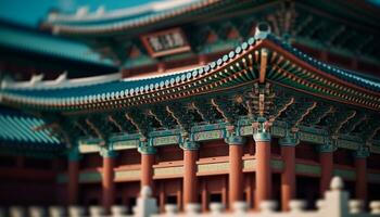 Ancient pagoda, symbol of spirituality and Japanese culture in Seoul generated by AI photo