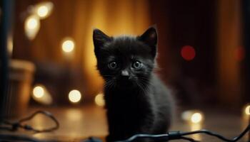 Cute kitten sitting on table, staring with playful curiosity generated by AI photo