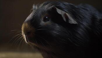 linda Guinea cerdo con mullido pelo, mirando a cámara cercanamente generado por ai foto