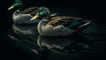 Mallard duck reflects beauty in nature, surrounded by tranquil water generated by AI photo