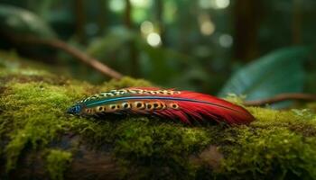 Vibrant peacock feathers showcase nature elegance and beauty in close up generated by AI photo