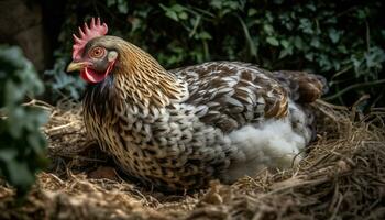 A cute yellow chick stands in a green meadow, looking adorable generated by AI photo