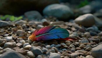 mullido pavo real pluma vitrinas vibrante colores en naturaleza elegante belleza generado por ai foto
