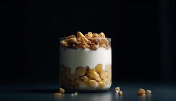 frescura y dulzura en un sano yogur postre con Granola generado por ai foto