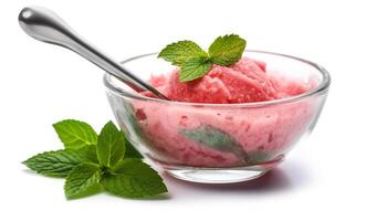 Freshness of mint leaf and raspberry in a culinary dessert generated by AI photo