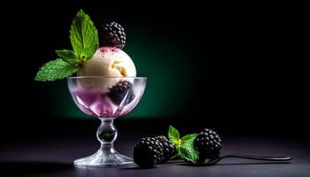 Freshness and sweetness in a bowl of gourmet berry dessert generated by AI photo