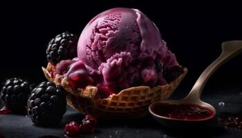 Freshness and sweetness in a bowl of homemade berry ice cream generated by AI photo