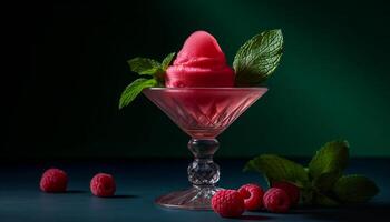 Fresh raspberry ice cream, a sweet and refreshing gourmet dessert generated by AI photo