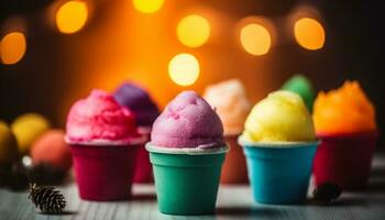 A colorful bowl of homemade ice cream, a sweet indulgence generated by AI photo