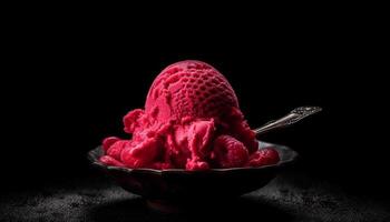 Freshness and sweetness in a bowl of homemade strawberry ice cream generated by AI photo