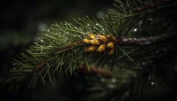 hojas perennes árbol rama con pino conos, simbolizando invierno y celebracion generado por ai foto