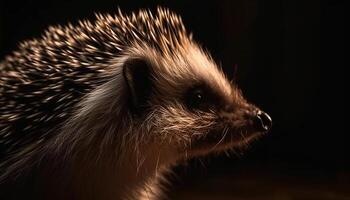 Cute small hedgehog, with bristles, snout, and sharp spines generated by AI photo