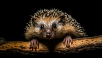 Cute hedgehog, small and fluffy, looking at camera with alertness generated by AI photo