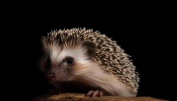 Cute hedgehog with bristles, small and furry, looking at camera generated by AI photo