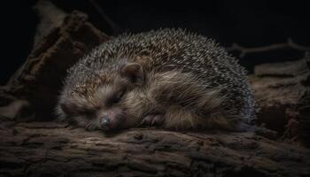 linda pequeño erizo, con cerdas, dormido pacíficamente en naturaleza generado por ai foto