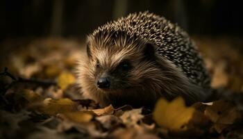 Cute small hedgehog in nature, close up portrait, looking at camera generated by AI photo