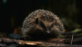 Cute hedgehog in nature, small mammal with bristles and fur generated by AI photo