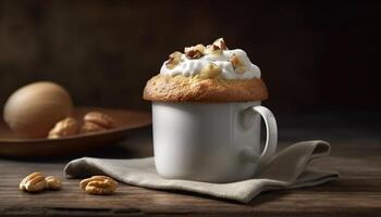 Freshness and sweetness on a rustic table, homemade dessert indulgence generated by AI photo