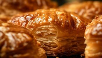 Freshly baked baklava, a sweet and fluffy Turkish gourmet dessert generated by AI photo
