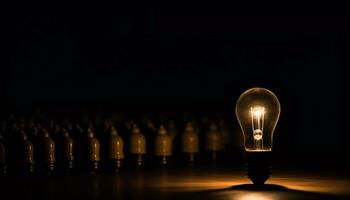 Glowing light bulb illuminates ideas, sparking bright inspiration and innovation generated by AI photo