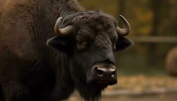 Close up portrait of a majestic African buffalo grazing in the wild generated by AI photo