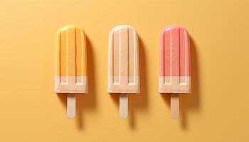 A colorful ice cream cone on a yellow background generated by AI photo