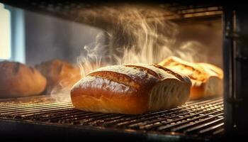 Freshly baked bread, a meal of warmth and natural goodness generated by AI photo