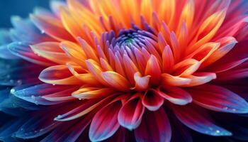 Close up of a vibrant, multi colored daisy in a green garden generated by AI photo