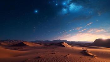 Sand dune, mountain, outdoors, night, blue, Milky Way, adventure generated by AI photo