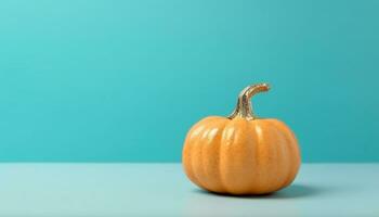 Fresh autumn pumpkin, a symbol of Halloween decoration and healthy eating generated by AI photo