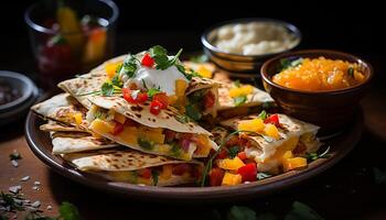 Freshness and spice on a plate, a gourmet Mexican meal generated by AI photo