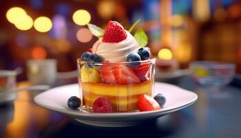 Freshness of summer berries on a plate, a sweet indulgence generated by AI photo