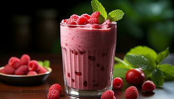 Freshness of summer berries in a healthy yogurt dessert drink generated by AI photo