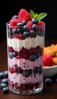 Freshness of berries, yogurt, and granola create a healthy dessert generated by AI photo