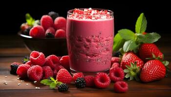 Freshness of summer berries in a healthy yogurt smoothie drink generated by AI photo