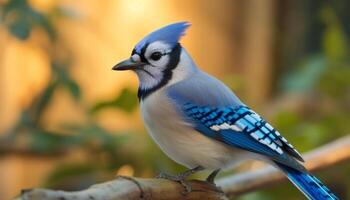 A cute, small bird perching on a branch in the forest generated by AI photo