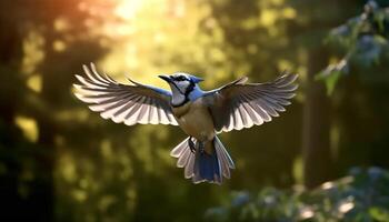 A beautiful seagull perching on a branch, spreading its wings generated by AI photo