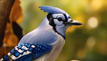 A beautiful bird perching on a branch, looking away in tranquility generated by AI photo