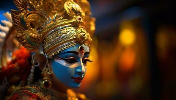 un hermosa hindú estatua celebra tradicional festival con elegancia y espiritualidad generado por ai foto